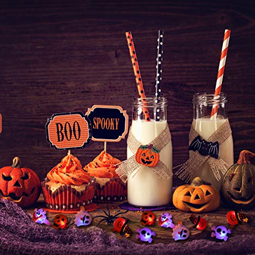 60 Piezas Decoraciones de Anillos de Flash LED Favores de Fiesta de Halloween Anillos de Goma de Dedo de Flash en Formas Varias de Calabaza Esqueleto Araña Elfos