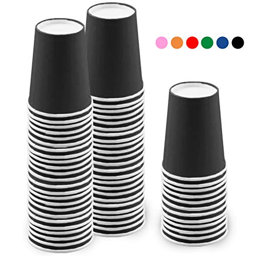 60 Piezas Vasos de Papel Negro Tazas de Fiesta Desechables Vasos Carton de Biodegradables y Compostables para Fiestas, Suministros de Cumpleaños, Bricolaje,Café - 250ml