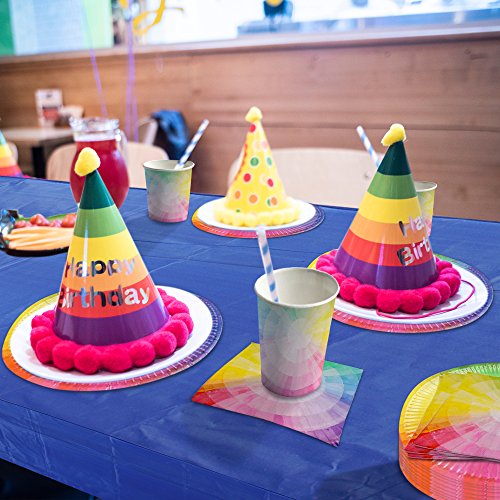 61 Piezas Vajilla Desechable, Artículos de Fiesta Cumpleaños para Niños, Arcoiris Colorido| Resistente y Duradero - 15 Platos de Papel, 15 Vasos, 30 Servilletas, 1 Mantel Grande.