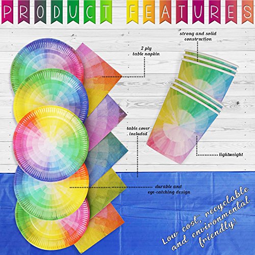 61 Piezas Vajilla Desechable, Artículos de Fiesta Cumpleaños para Niños, Arcoiris Colorido| Resistente y Duradero - 15 Platos de Papel, 15 Vasos, 30 Servilletas, 1 Mantel Grande.