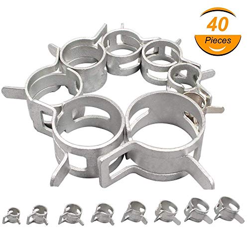 6/8/10/12/14/16/18/ 20mm【40 piezas/8 tamaño】Abrazadera Para Manguera de Ajustable Acero Inoxidable Tubos de Destornillador Plata/Conexión Para Tubo de Gas Para el Hogar Coche