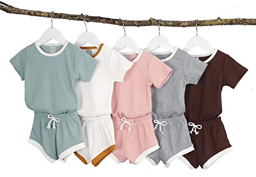 6M - 3Años Traje de Verano Bebé Unisex Niñas y Niños Ropa de juego Pijamas de algodón Acanalados Suaves y cómodos Ropa de Uso Diario de casa Conjunto de 2 Piezas manga corta (Chocolate, 2-3 años)