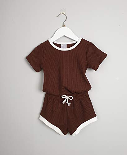 6M - 3Años Traje de Verano Bebé Unisex Niñas y Niños Ropa de juego Pijamas de algodón Acanalados Suaves y cómodos Ropa de Uso Diario de casa Conjunto de 2 Piezas manga corta (Chocolate, 2-3 años)
