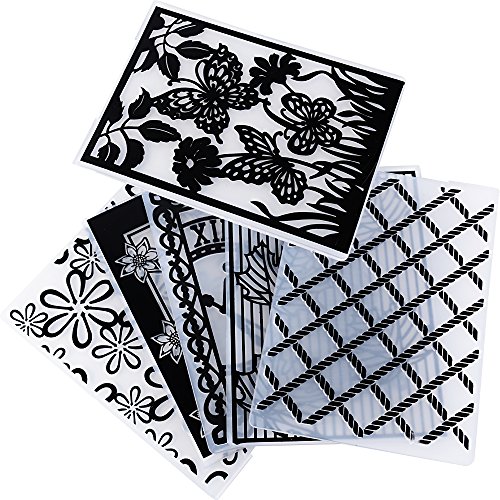 6pcs Carpetas de Relieve Estampado Estampación Plantilla Repujado Flor Plástico Molde Decoración Tartas Pasteles Diy Papel Maualidades (10.5×29.5cm)