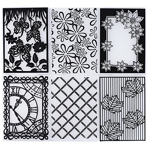 6pcs Carpetas de Relieve Estampado Estampación Plantilla Repujado Flor Plástico Molde Decoración Tartas Pasteles Diy Papel Maualidades (10.5×29.5cm)