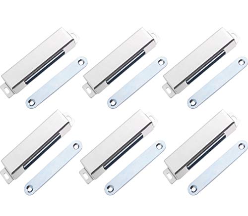 6PCS Cerradura de Taquilla Liuer Cierres magnéticos Armario Puerta Magnético Acero Inoxidable para armario de cocina imán capturas Latch hogar muebles armario 35Kg/ 75lbs (L)