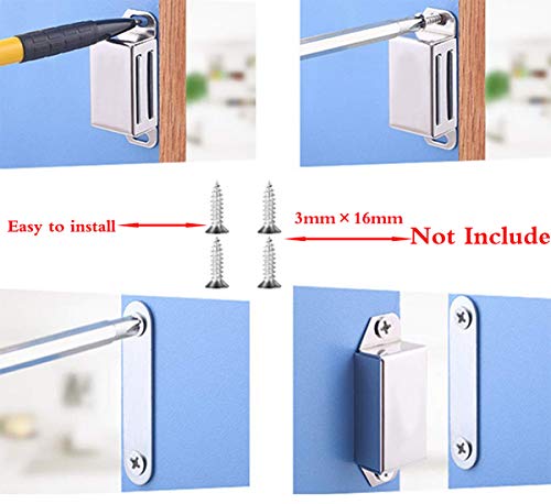 6PCS Cerradura de Taquilla Liuer Cierres magnéticos Armario Puerta Magnético Acero Inoxidable para armario de cocina imán capturas Latch hogar muebles armario 35Kg/ 75lbs (L)