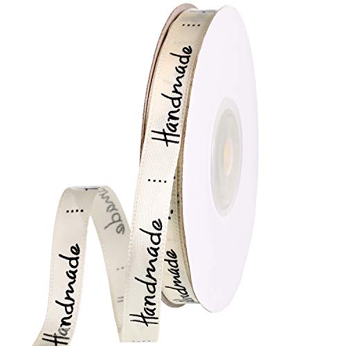 7 Rollos Cintas de Raso Decorativa Cinta de Poliéster Estampada a Mano para Embalaje de Paquete de Regalo, Rosa y Beige, 25 Yardas Cada Rollo