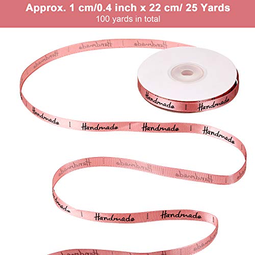 7 Rollos Cintas de Raso Decorativa Cinta de Poliéster Estampada a Mano para Embalaje de Paquete de Regalo, Rosa y Beige, 25 Yardas Cada Rollo