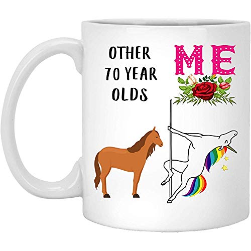 70.o Regalos de cumpleaños para mujeres nacidas en 1947 Cumple 70 años Regalo para ella Divertido baile de barra Sueño Caballo Baile Taza de café Taza blanca 11 oz