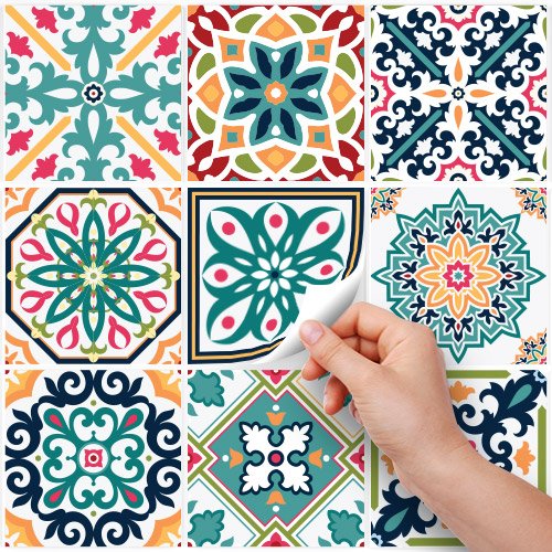72 (Piezas) Adhesivo para Azulejos 10x10 cm - PS00116 - Málaga - Adhesivo Decorativo para Azulejos para baño y Cocina - Stickers Azulejos - Collage de Azulejos