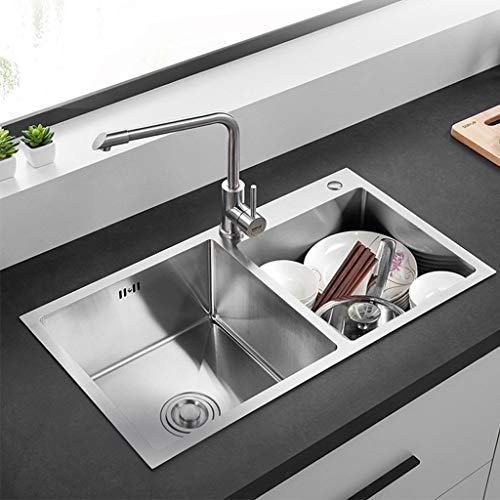 (740 * 390 mm) Cocina Rectangular Fregadero de satén Integrado Acero Inoxidable Tazón Doble Fácil de Limpiar Fregadero Fregaderos de un seno 11.22