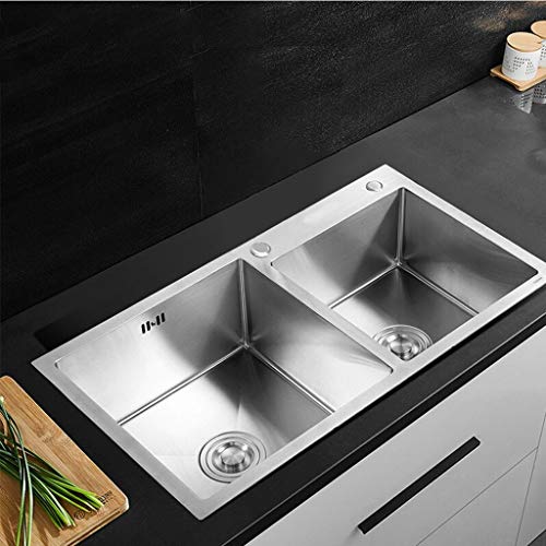 (740 * 390 mm) Cocina Rectangular Fregadero de satén Integrado Acero Inoxidable Tazón Doble Fácil de Limpiar Fregadero Fregaderos de un seno 11.22
