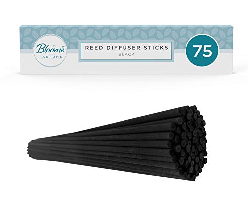75 x Varillas negras para difusores de junco | 20 cm x 3 mm | Recambios de fibra negra con fragancia para tu difusor de junco Bloome
