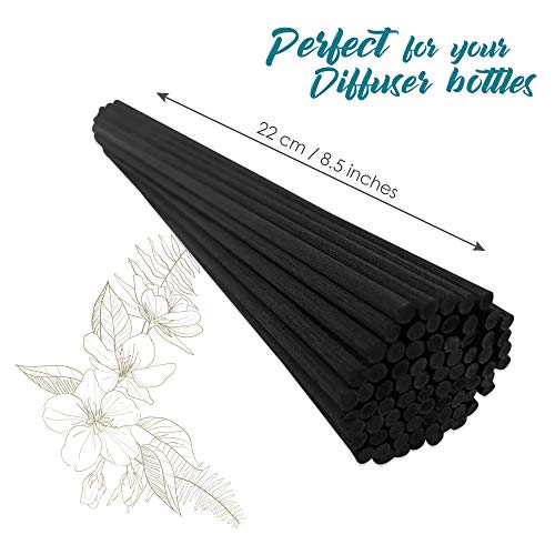 75 x Varillas negras para difusores de junco | 20 cm x 3 mm | Recambios de fibra negra con fragancia para tu difusor de junco Bloome