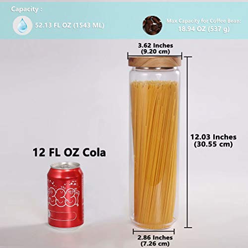 77L Tarro de almacenamiento cristal, 1543 ML (52.13 FL OZ) Tarro de almacenamiento de alimentos con tapa de madera sellada - para servir caramelos, arroz, pasta y más