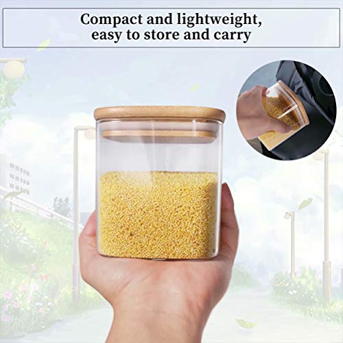 77L Tarro de Almacenamiento de Alimentos, 650 ML (21.95 FL OZ) Tarro de Vidrio Hermético con Tapa de Bambú Sellado, Contenedor de Almacenamiento de Alimentos Cuadrado para Servir té, café y más