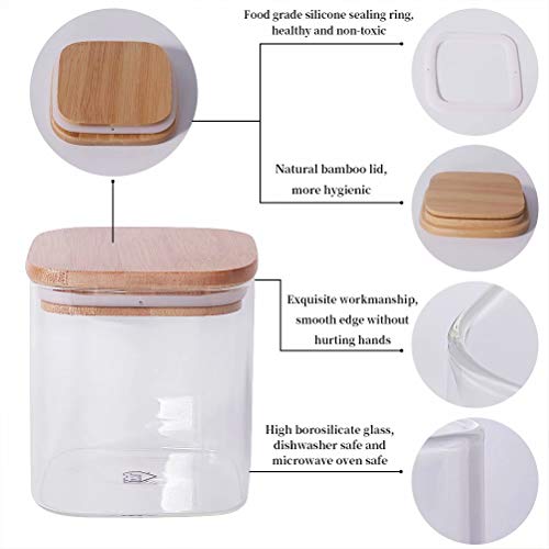 77L Tarro de Almacenamiento de Alimentos, 650 ML (21.95 FL OZ) Tarro de Vidrio Hermético con Tapa de Bambú Sellado, Contenedor de Almacenamiento de Alimentos Cuadrado para Servir té, café y más