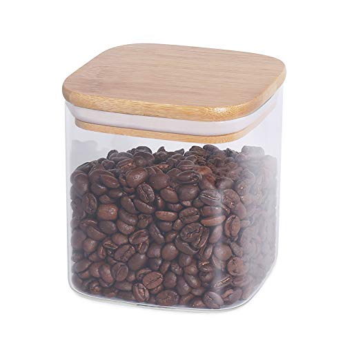 77L Tarro de Almacenamiento de Alimentos, 650 ML (21.95 FL OZ) Tarro de Vidrio Hermético con Tapa de Bambú Sellado, Contenedor de Almacenamiento de Alimentos Cuadrado para Servir té, café y más