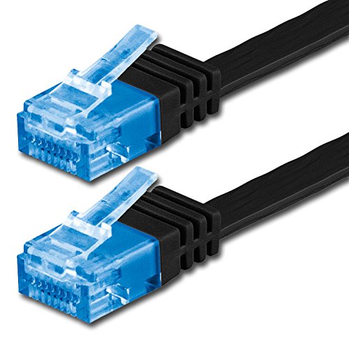 7m - CAT6a Cable de Red Plano (500 MHz) Negro - 1 Pieza - Extra Alto Rendimiento DE Datos - 7m hasta 10 GB/s Piso Flaco Compatible con CAT5 CAT6 CAT7 CAT8 compatibles Cinta Internet