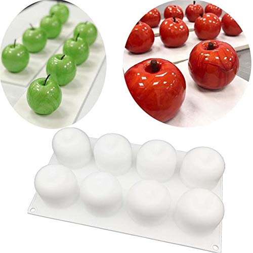 8 Agujeros 3D Manzana Forma Silicona Moldes Decoración de Tartas Herramienta Fuente Horno Francés Postre Mousse Pastel Horneado Cupcake Pan Felpudo - 29x17x6cm