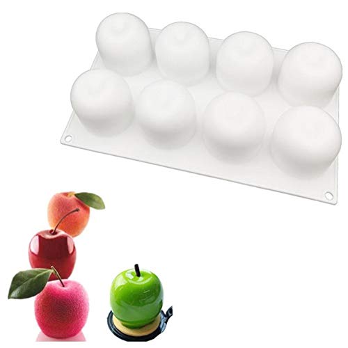 8 Agujeros 3D Manzana Forma Silicona Moldes Decoración de Tartas Herramienta Fuente Horno Francés Postre Mousse Pastel Horneado Cupcake Pan Felpudo - 29x17x6cm