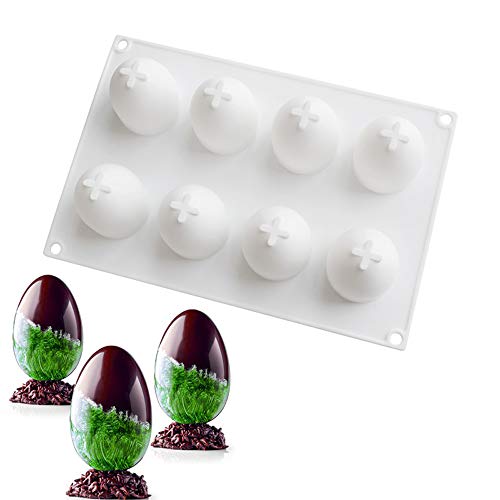 8 agujeros de Pascua de Navidad mousse de huevo molde de pastel de silicona molde 3D diy para hornear magdalena magdalenas, blanco