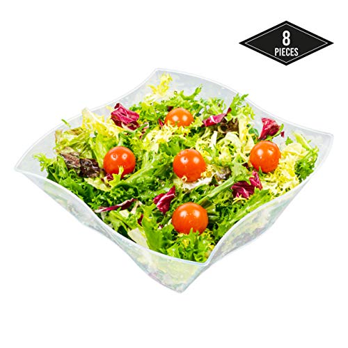 8 Piezas -2500ML- Ensaladeras Desechables, Diseño Ondulado - Cuencos Bol de Plástico Transparentes - Ligero, Resistente y Reutilizable| Bocadillos Ensaladas Frutas Fiestas Cumpleaños Bodas.
