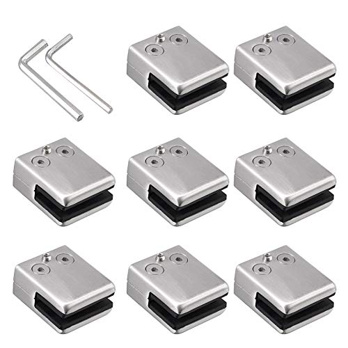 8 Piezas Abrazaderas de Cristal Clips de Vidro Cuadrado Acero Inoxidable 304 Glass Clamp Abrazaderas para Barandilla Estante Pasamano-Satinado 8-10mm