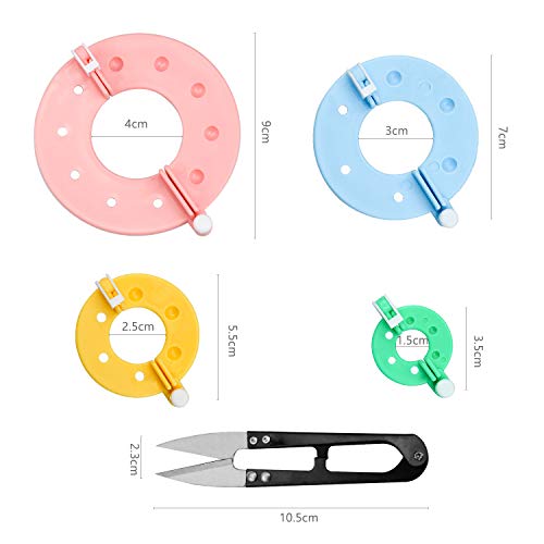 8 Piezas Plástico Pompón Hacedor kit Hacer Pompones de herramientas 4 Tamaños Pom Pom Maker Pompones fáciles equipo de herramientas con tijeras para hacer bolas tejer manualidades tejer hacer punto