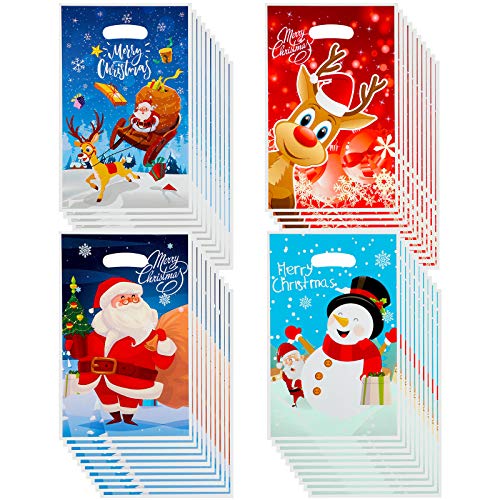 80 Bolsas de Embalaje de Navidad Bolsas de Plástico de Dulces Navideños Bolsas de Regalo de Merry Christmas Bolsas de Regalo Navideñas con Muñeco de Nieve Navideño para Fiesta de Navidad