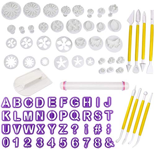 88Pcs Herramientas de decoración de Pasteles Conjunto de moldes de Caracteres alfanuméricos de Flor de Rosa para Fondant, azúcar de Almendra, Galletas de almíbar, Chocolate