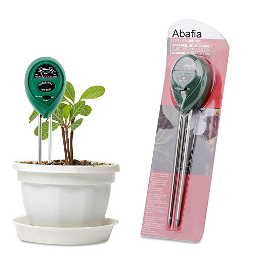 Abafia Medidor de Suelo, Humedad del Suelo 3 en 1 Medidor de pH Medidor de Luz/Humedad/Ácido y Álcali para Plantas de Suelo/Flor/Césped en Interior o Exterior