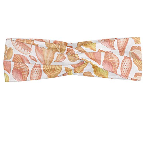 ABAKUHAUS Diadame conchas, Banda Elástica y Suave para Mujer para Deportes y Uso Diario Las criaturas marinas y las diferentes formas de moluscos con grano de café Shell, Salmon Coral y mostaza