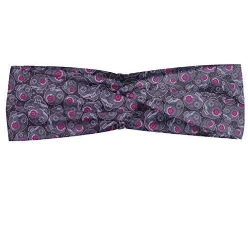 ABAKUHAUS Diadame Cráneo del azúcar, Banda Elástica y Suave para Mujer para Deportes y Uso Diario Patrón repetitivo de los cráneos de estilo retro con detalles de flores, Oscuro Indigo Purpleblue