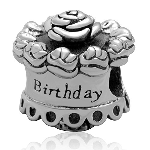 Abalorio para tarta de plata de ley 925 con diseño de flor y piedra de nacimiento para pulsera Pandora
