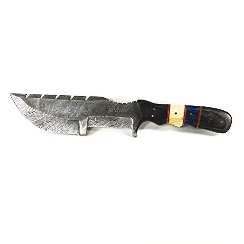 Abanak T110 Cuchillo de Caza de Acero de Damasco, 30.3cm, 18 Hoja x 12.3 Mango, Cuchillo de Cazador Profesional