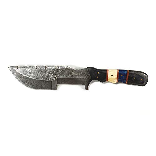Abanak T110 Cuchillo de Caza de Acero de Damasco, 30.3cm, 18 Hoja x 12.3 Mango, Cuchillo de Cazador Profesional