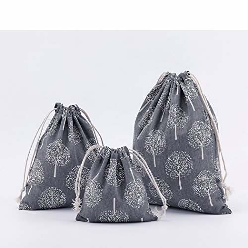 Abaría - 3 Unidades Bolsa de algodón con Cuerdas – Pequeña Saco Bolsas - Bolsa Inserto Organizador para bebé Ropa Juguete pañales - Bolsa de Regalo - 25x 30 cm, 19 x 23 cm, 14 X 16