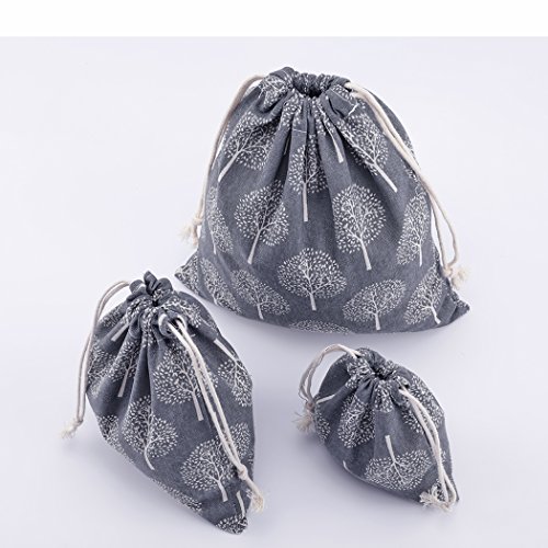 Abaría - 3 Unidades Bolsa de algodón con Cuerdas – Pequeña Saco Bolsas - Bolsa Inserto Organizador para bebé Ropa Juguete pañales - Bolsa de Regalo - 25x 30 cm, 19 x 23 cm, 14 X 16