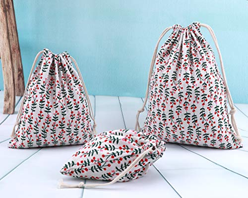 Abaría - 3 unidades bolsa de algodón con cuerdas – Pequeña saco bolsas - Bolsa inserto organizador para bebé ropa juguete pañales - Bolsa de regalo - 25x 30 cm, 19 x 23 cm, 14 X 16