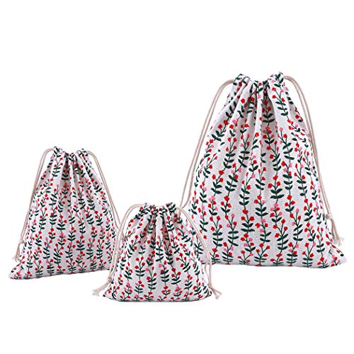 Abaría - 3 unidades bolsa de algodón con cuerdas – Pequeña saco bolsas - Bolsa inserto organizador para bebé ropa juguete pañales - Bolsa de regalo - 25x 30 cm, 19 x 23 cm, 14 X 16