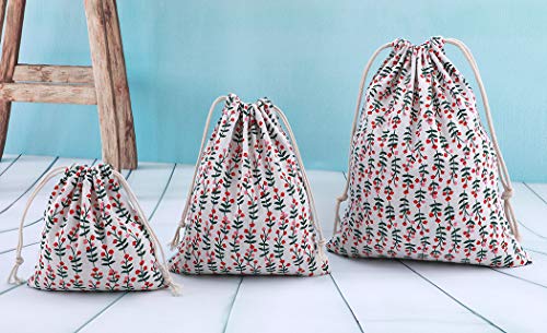 Abaría - 3 unidades bolsa de algodón con cuerdas – Pequeña saco bolsas - Bolsa inserto organizador para bebé ropa juguete pañales - Bolsa de regalo - 25x 30 cm, 19 x 23 cm, 14 X 16