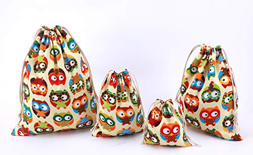 abaría - 4 Unidades Bolsa de algodón Grande - Bolsa Inserto Organizador para Ropa Juguete pañales - Bolsos Inserto bebé - Grande 33 x 41 cm, Mediano 25x 30 cm, pequeña 19 x 23 cm, Mini 14 X 16 cm