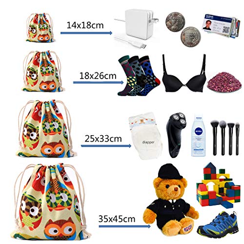 abaría - 4 Unidades Bolsa de algodón Grande - Bolsa Inserto Organizador para Ropa Juguete pañales - Bolsos Inserto bebé - Grande 33 x 41 cm, Mediano 25x 30 cm, pequeña 19 x 23 cm, Mini 14 X 16 cm
