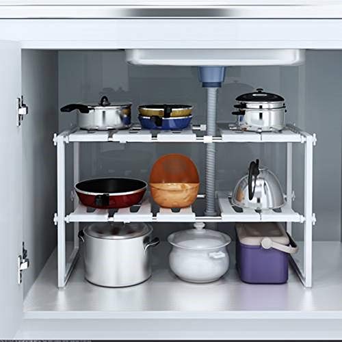 ABCCS Estantería de Cocina Rejilla de Fregadero de Acero Inoxidable con Capacidad de Almacenamiento Ajustable Blanco
