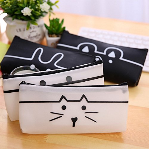 Abenily Efectos de escritorio de la caja de lápiz 1 pc creativo simple blanco y negro de dibujos animados animal de gran capacidad lápiz pectina Case_Black, oso