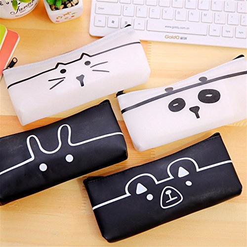 Abenily Efectos de escritorio de la caja de lápiz 1 pc creativo simple blanco y negro de dibujos animados animal de gran capacidad lápiz pectina Case_Black, oso