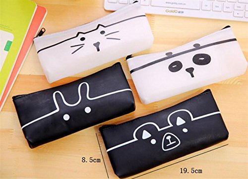 Abenily Efectos de escritorio de la caja de lápiz 1 pc creativo simple blanco y negro de dibujos animados animal de gran capacidad lápiz pectina Case_Black, oso