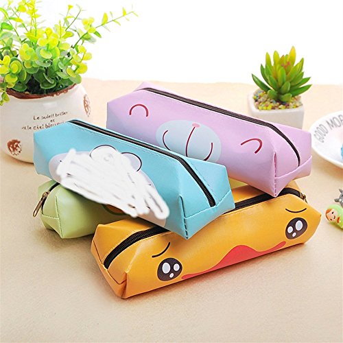 Abenily Efectos de escritorio de la caja de lápiz Bolso de lápiz animal de la historieta Bolso de escritorio impermeable de la PU Estudiante Supplies_Yellow Duckling